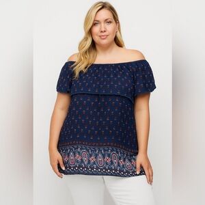 Faded Glory Peasant Tunic Blouse Woman 1X Plus Blue Rayon Paisley Boho
Mt2